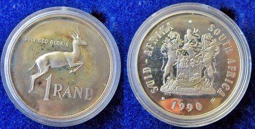 ## Proof 1990 South Africa Silver R1 in SAM Box Encapsulated ##