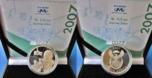 ## Proof 2007 South Africa Silver Peace Parks Series 10c/ 1/2 Ounce Silver with COA ##