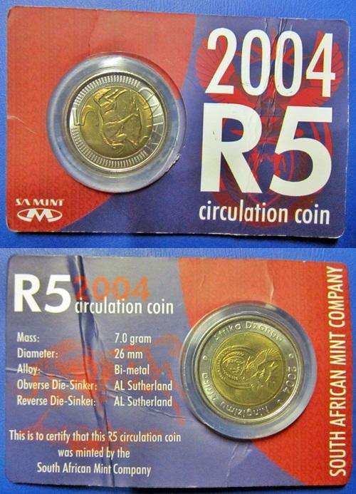 ## 2004 South Africa R5 Circulation Coin in Capsule on COA Card ##