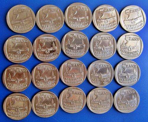 ## Collection of 20 x 1994 South Africa Inauguration R5 Coins ## Bid per coin for the LOT