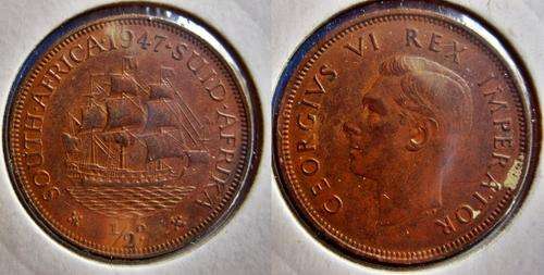 ## 1947 South Afrcia 1/2 Penny ##