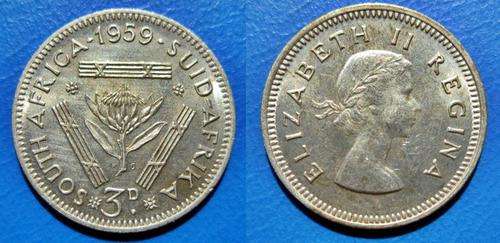 ## UNC 1959 South Africa Silver 3D/Tickey ##