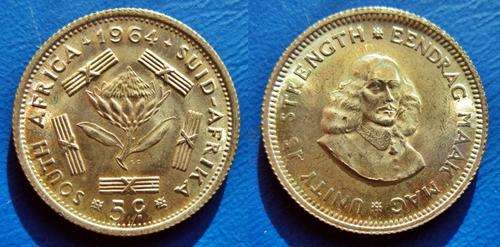 ## A/UNC 1964 South Africa Silver 5 Cent ##