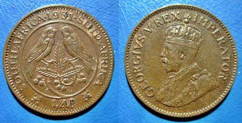 ## Scarcer 1931 South Africa ('Suid') 1/4 Penny/Farthing ##