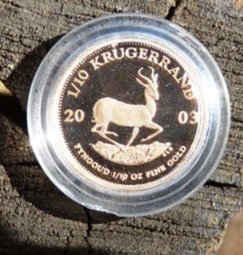 ## Proof 2003 South Africa 10th Ounce Gold Kruger Rand ## Book Value R2000