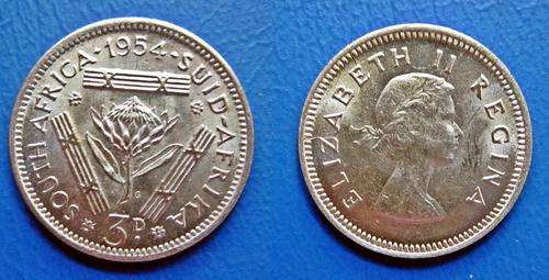 ## Beautiful 1954 South Africa Silver 3D/Tickey ##