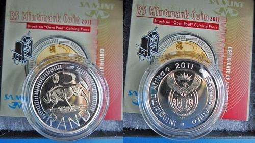 ## 2011 Coin World South Africa "Oom Paul" R5 in Capsule in Box with COA ##
