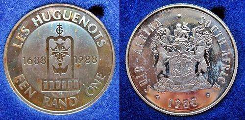 ## Proof 1988 South Africa Silver Les Huguenots R1 In SAM BOX ##
