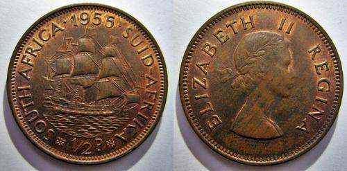 ## Beautiful UNC 1955 South Africa 1/2 Penny ##