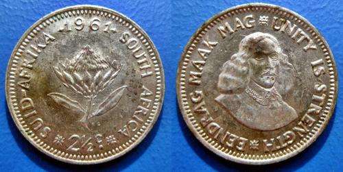 ## Beautiful 1961 South Africa Silver 2 1/2 Cent ##