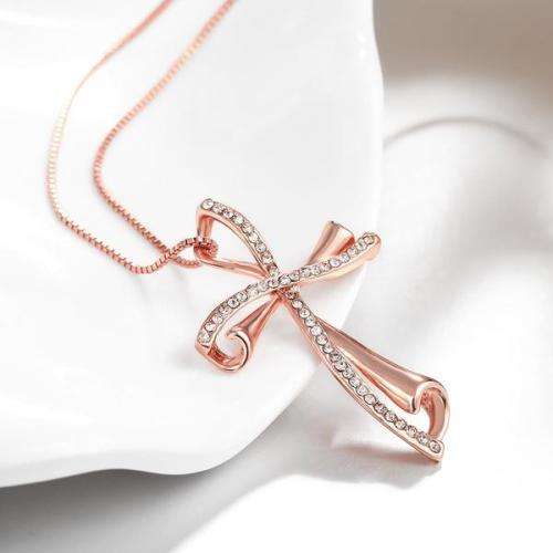 Rose Gold Classic Cross and Crystal Necklace