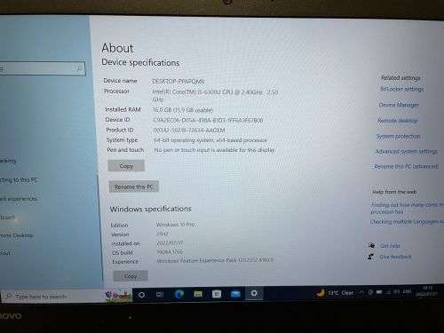 Lenovo T470 Notebook Core i5 6300 2.40 512GB 16GB DDR4