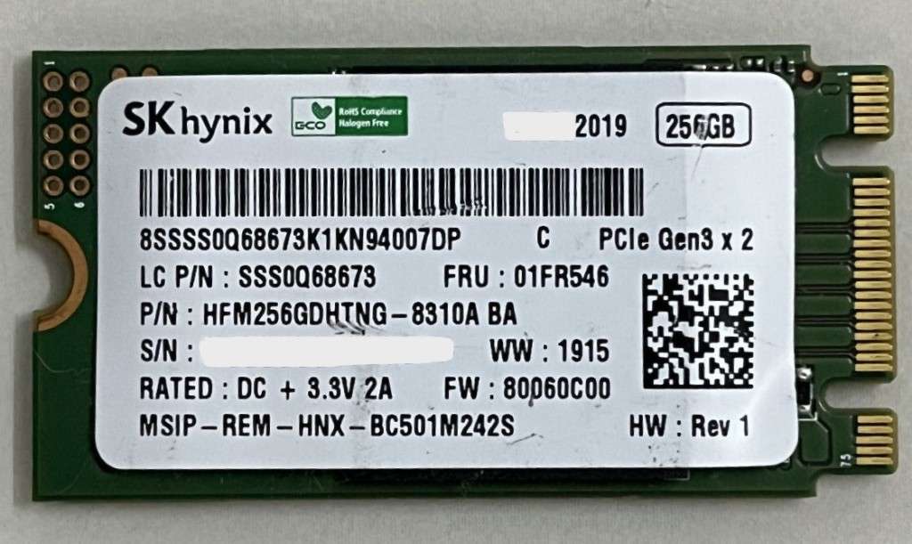 SK Hynix 256GB m.2 PCIe Gen 3 2242 SSD