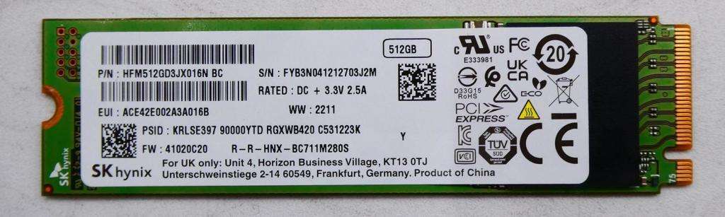 SK HYNIX 512GB M.2 2280 PCIe Gen 3 SSD