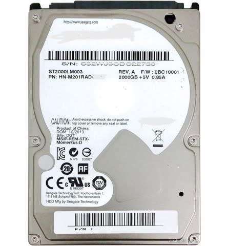 Seagate 2TB Laptop HDD *NOT SLIM* 2.5` x 9MM *LOW RUN TIME*