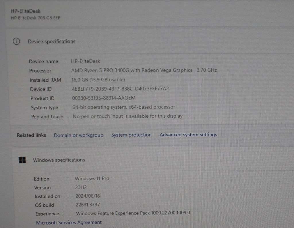 HP EliteDesk 705 G5 SFF AMD RYZEN 5 PRO 3400G 512GB m.2 NVMe 1TB 3.5` HDD 16GB DDR4 Win 11 Pro
