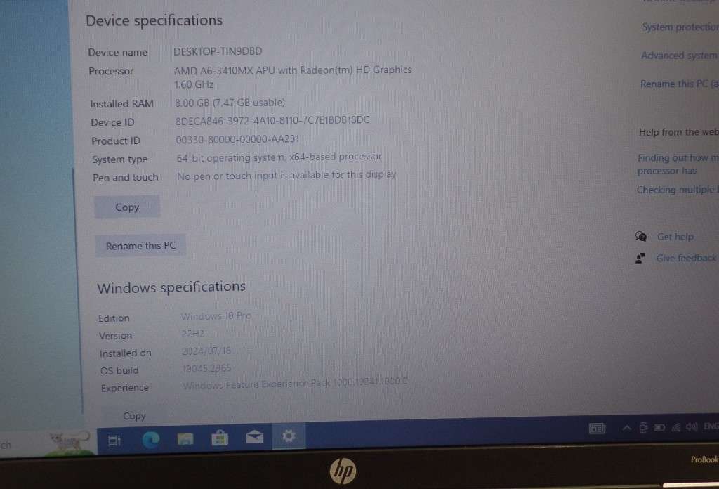 HP ProBook 6565b AMD A6 240GB SSD 8GB RAM Windows 10 Pro