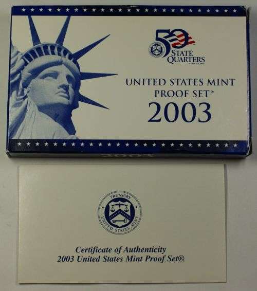 2003 S United States Mint 10 Coin Proof Set Original Box and COA