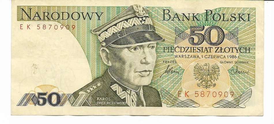 NARODOWY BANK POLAND BANK NOTE 1986 -  50 PIECDZIESIAT ZLOTYCH (POSSIBLY UNCIRCULATED)