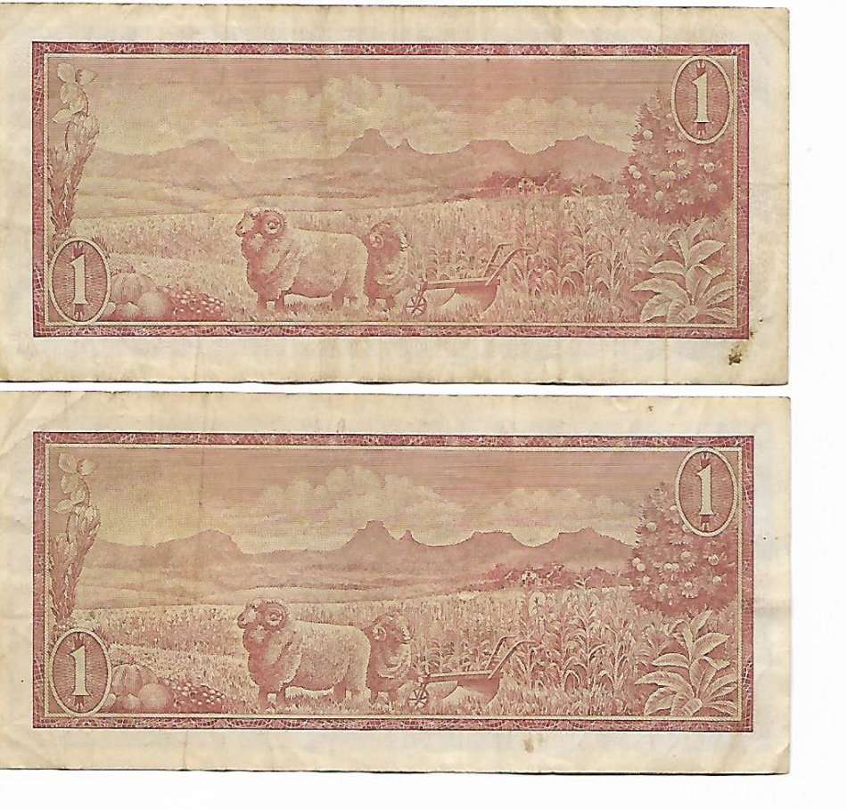 2 X 1975 R1 BANK NOTES - TW de JONGH (Third Issue Jan van Riebeeck Watermark)