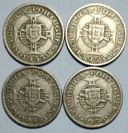 4 x Portuguese Mozambique 2,50 Escudos Coins 1953/54/55/56 (ONE BID TAKES ALL)