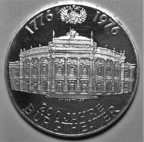1776-1976 Austriia 100 Schilling Burgtheater  - LARGE 36mm COMMERATIVE (PROOF?) SILVER COIN 23.93g