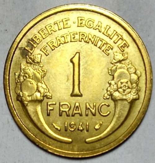 1941 FRANCE 1 fFRANC COIN  - BRILLIANT UNCIRCULATED (BU)