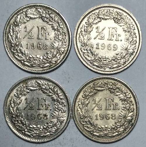 SWITZERLAND - 4 X ½ Franc (2 X 1968, 1 X 1968B, 1 X 1969) - ONE BID TAKES ALL