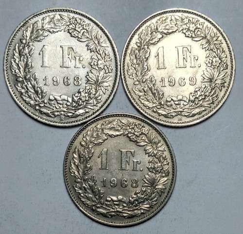 SWITZERLAND - 3 X 1 Franc (1 X 1968, 1 X 1968B, 1 X 1969) - ONE BID TAKES ALL