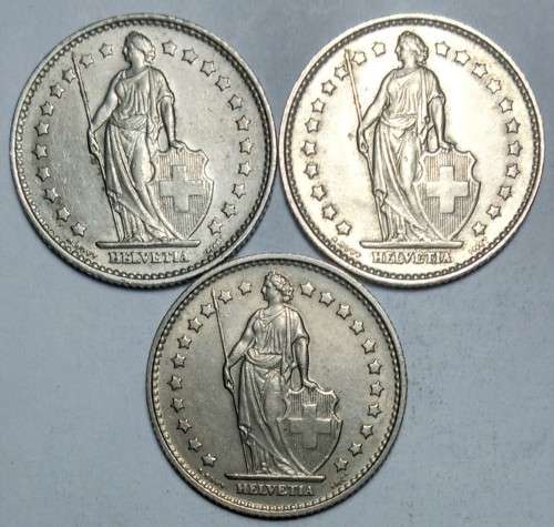 SWITZERLAND - 3 X 1 Franc (1 X 1968, 1 X 1968B, 1 X 1969) - ONE BID TAKES ALL