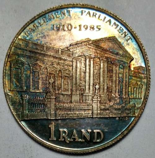 RARE ! - 1985 R1 Commemorative Coin 75th Anniversary of Parliament  - SILVER (PROOf ?) BU in CASE