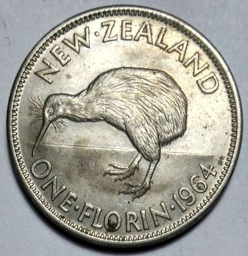 1964 NEW ZEALAND - One Florin Coin - Queen Elizabeth II