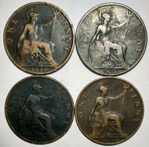 4x 1897 Great Britain - One Penny - Queen Victoria