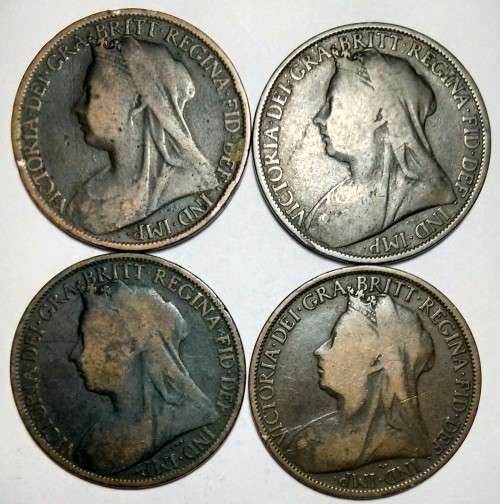 4x 1897 Great Britain - One Penny - Queen Victoria