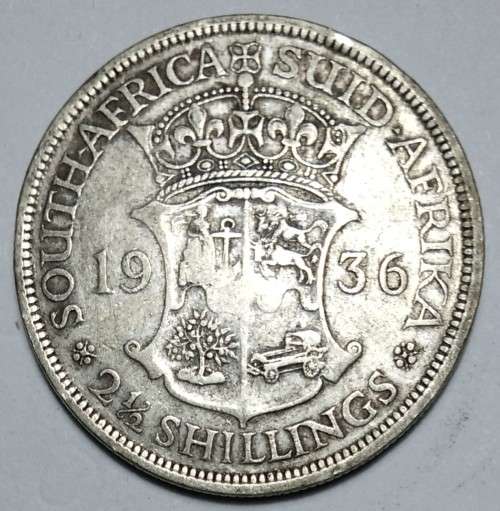 1936 Union of South Africa - 2½ Shillings  - George V - SILVER COIN
