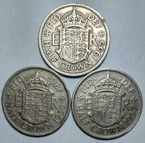 1955 / 1956 / 1957 Great Britain - Half Crown - Queen Elizabeth II - One Bid for 3 Coins
