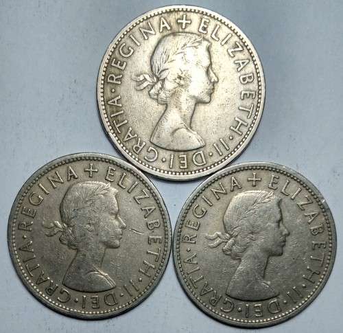 1955 / 1956 / 1957 Great Britain - Half Crown - Queen Elizabeth II - One Bid for 3 Coins