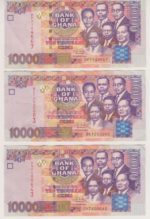 2003 Bank of Ghana - 3 x 10,000 Cedes Bank Notes - One Bid Takes All 3