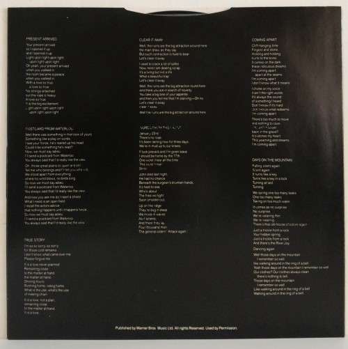 1982 TOM VERLAINE - WORDS FROM THE FRONT  -VINYL LP VG+ / ORIGINAL INNER SLEEVE / SLEEVE VG+
