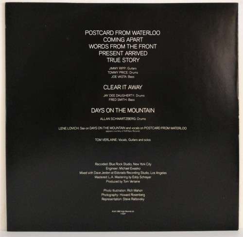 1982 TOM VERLAINE - WORDS FROM THE FRONT  -VINYL LP VG+ / ORIGINAL INNER SLEEVE / SLEEVE VG+