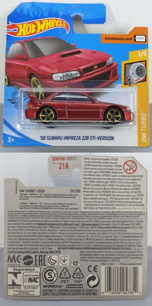 Hotwheels Diecast Hot Wheels 1/64 - `98 Subaru Impreza 22B STi-Version
