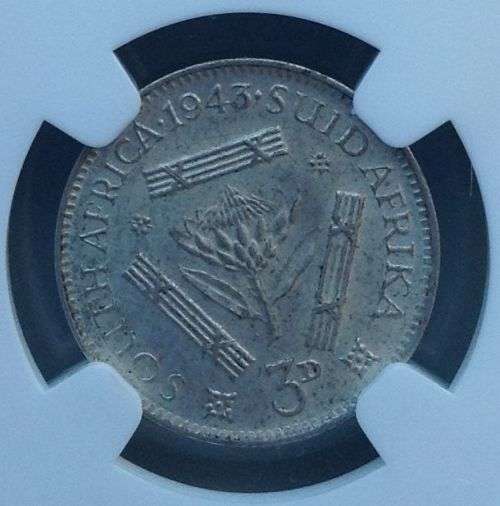 1943 3P (THREEPENCE) - NGC GRADED - MS62 (INCORRECTLY LABELLED BY NGC)