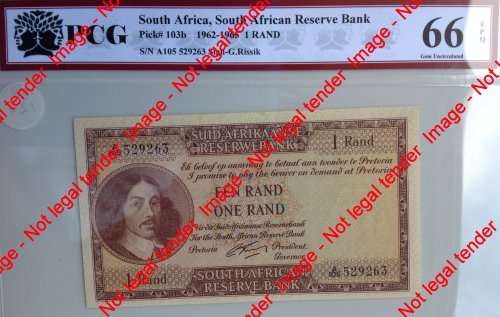 1962-1965 G Rissik 1 Rand PCG Graded GEM UNC 66 EPQ