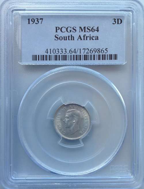 1937 3 P (THREEPENCE) - PCGS GRADED  MS64