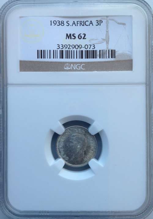 1938 3 P (THREEPENCE) - NGC GRADED - MS62