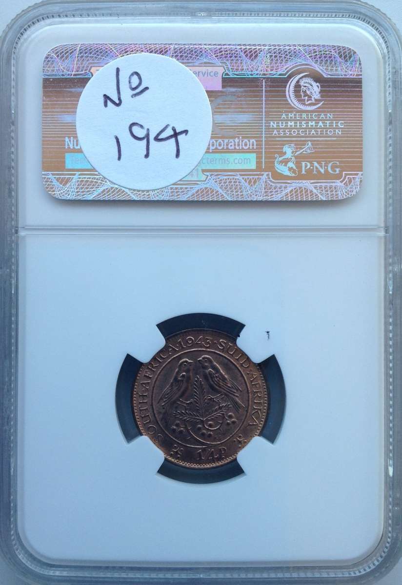 1943 ¼ P (FARTHING) - NGC GRADED - MS64 RB