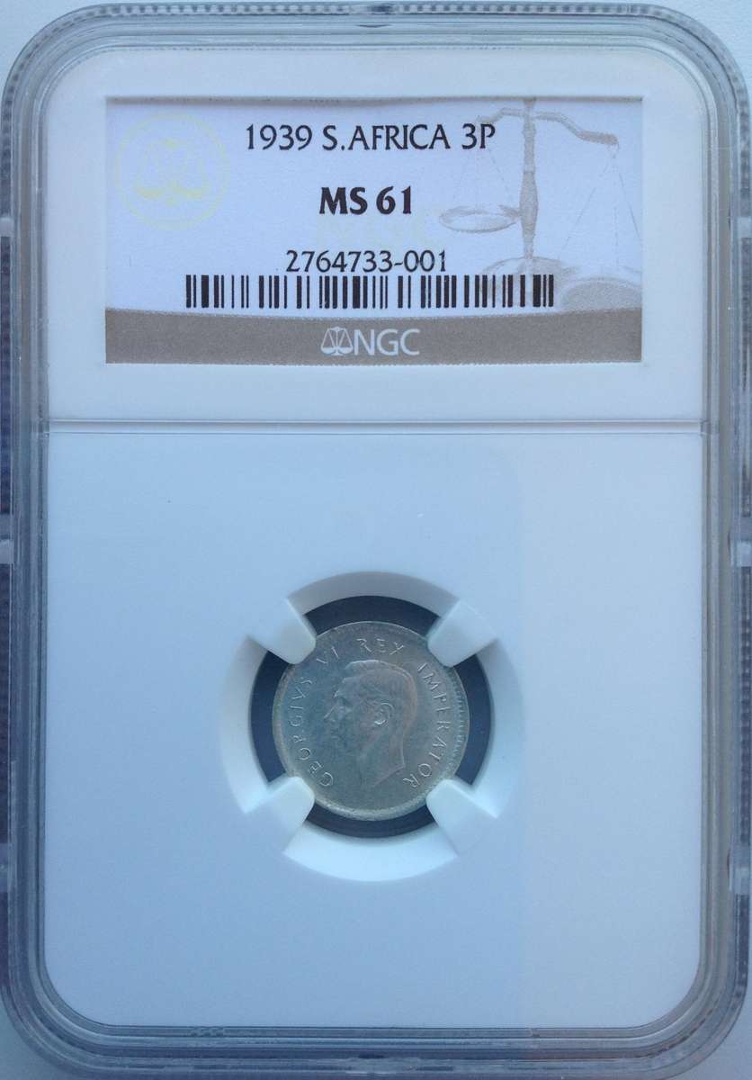 1939 3 P (THREEPENCE) - NGC GRADED - MS61