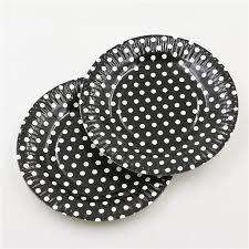 Black polka dot round plate