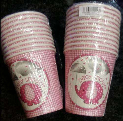 Pink Elephant Umbrella Baby Shower Cups(10)- BABY GIRL