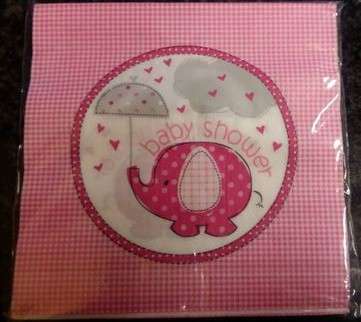 Pink Elephant Umbrella Baby Shower Serviettes(10)- BABY GIRL